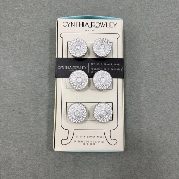 Cabinet Drawer Knobs Cynthia Rowley Round White Pulls Set of 6 - Picture 1 of 7